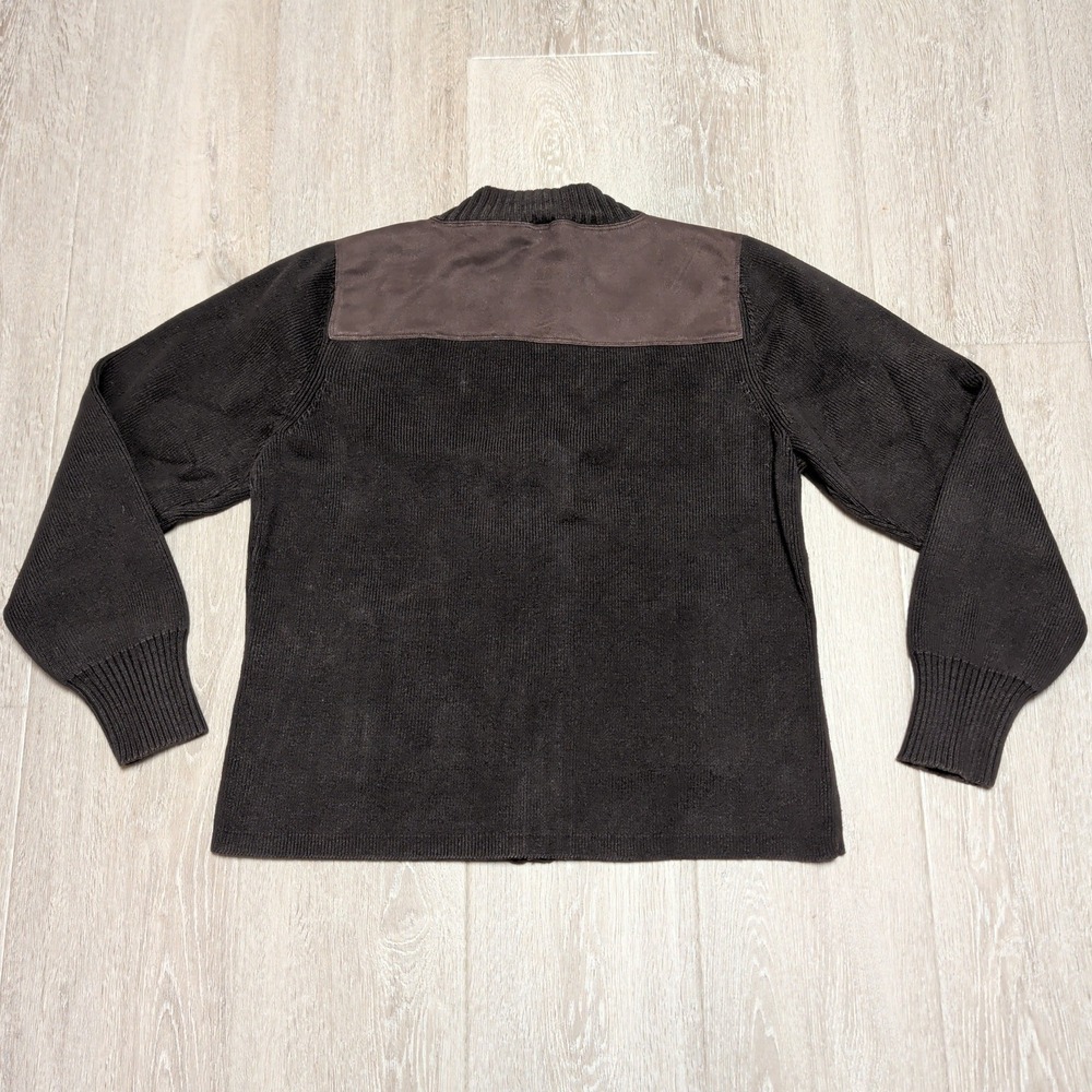 Liz Claiborne Petite Brown Zip Up Cardigan Sweater Faux Suede Patch Women Medium - Picture 2 of 6